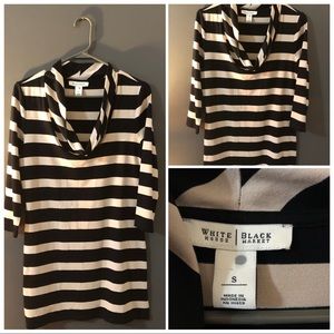 WHBM Mini Dress Tunic Sz S Cowl Neck Black Cream